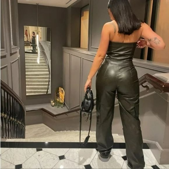 ZARA FAUX LEATHER LONG JUMPSUIT - Picture 5 of 8